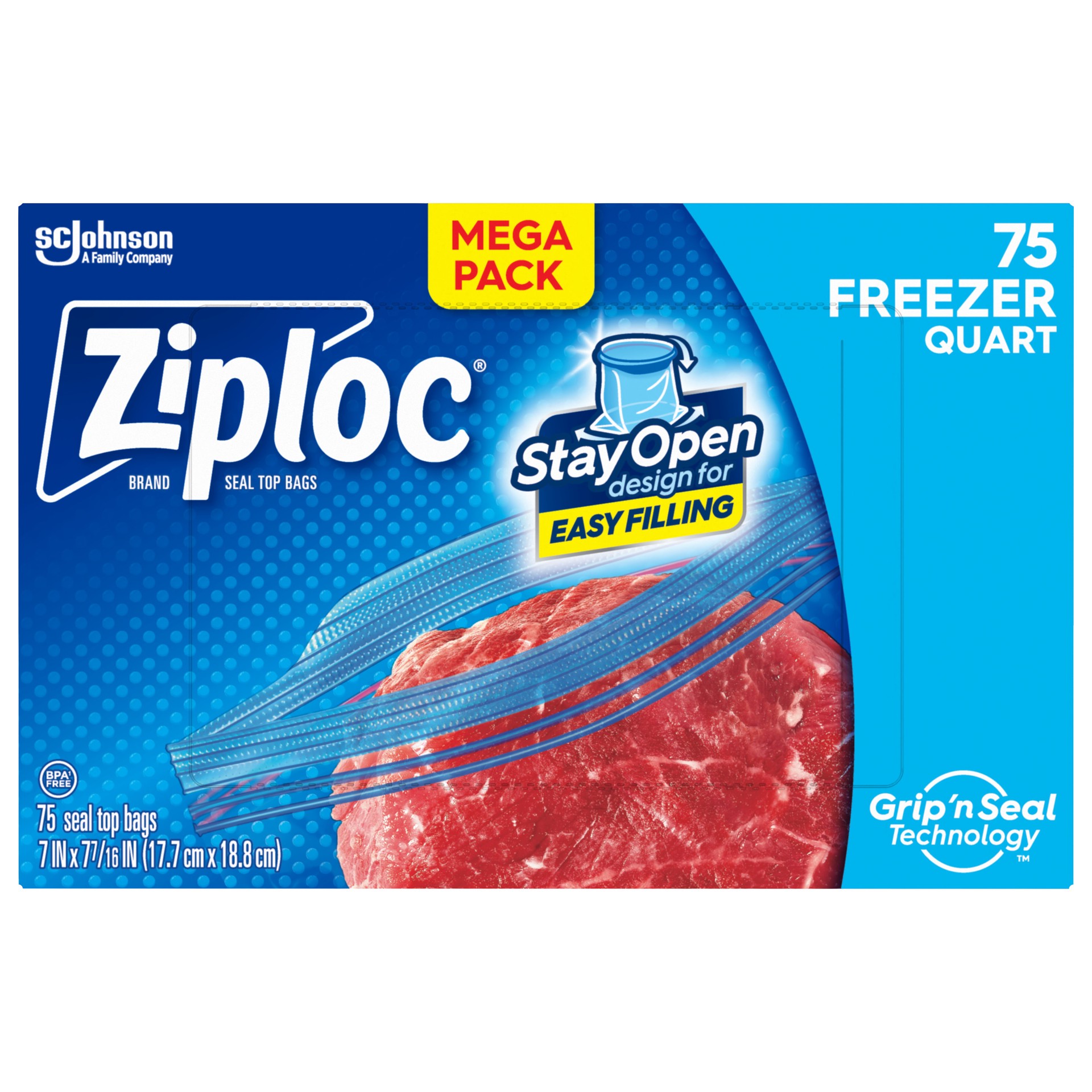 slide 1 of 5, Ziploc Mega Pack Freezer Quart Bags, 75 ct