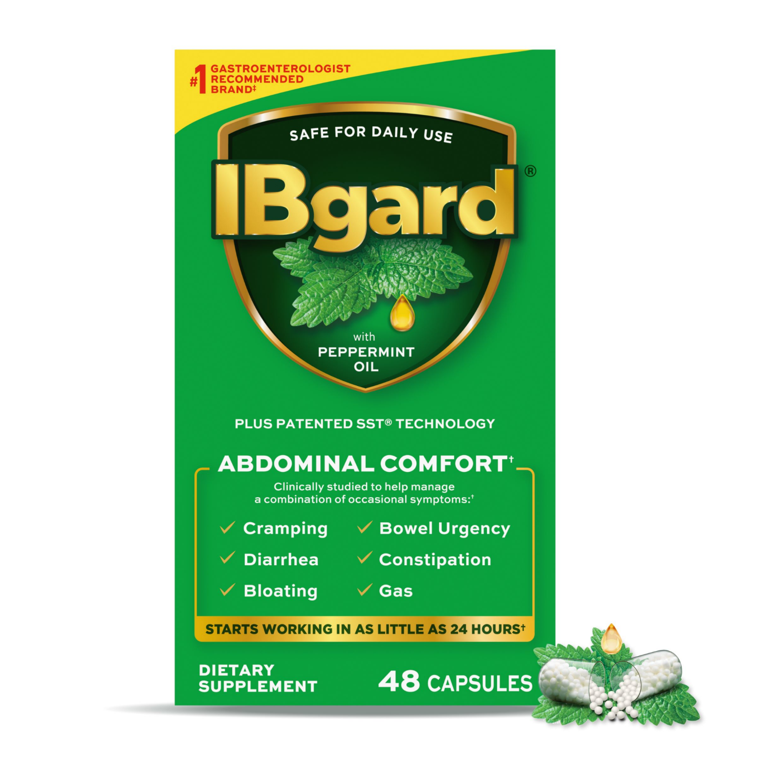 slide 1 of 8, IBgard Irritable Bowel Syndrome Dietary Management Capsules, 48 ct
