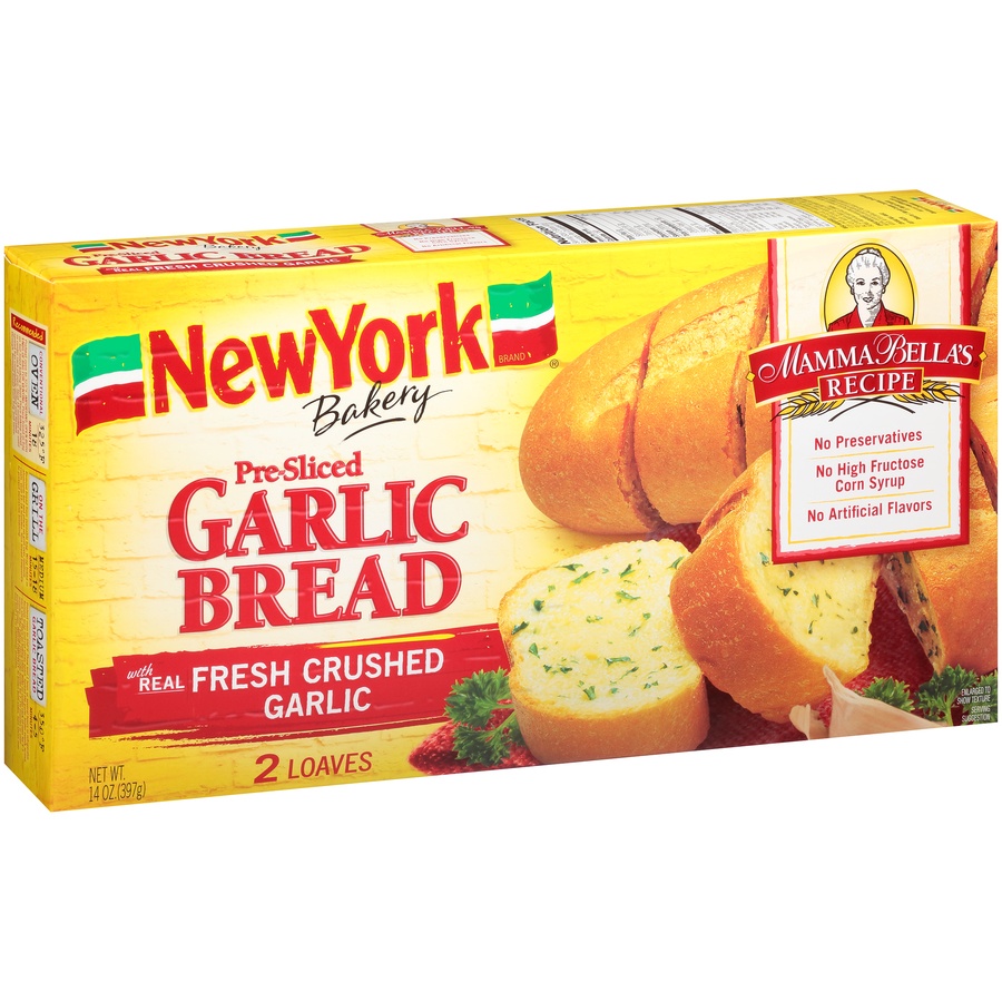 slide 2 of 8, New York Bakery Mamma Bella's Recipe Pre-Sliced Garlic Bread, 2 ct; 7 oz