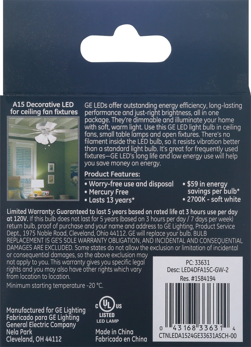 slide 9 of 9, GE 4 Watts Soft White LED Light Bulbs 2 ct Box, 2 ct