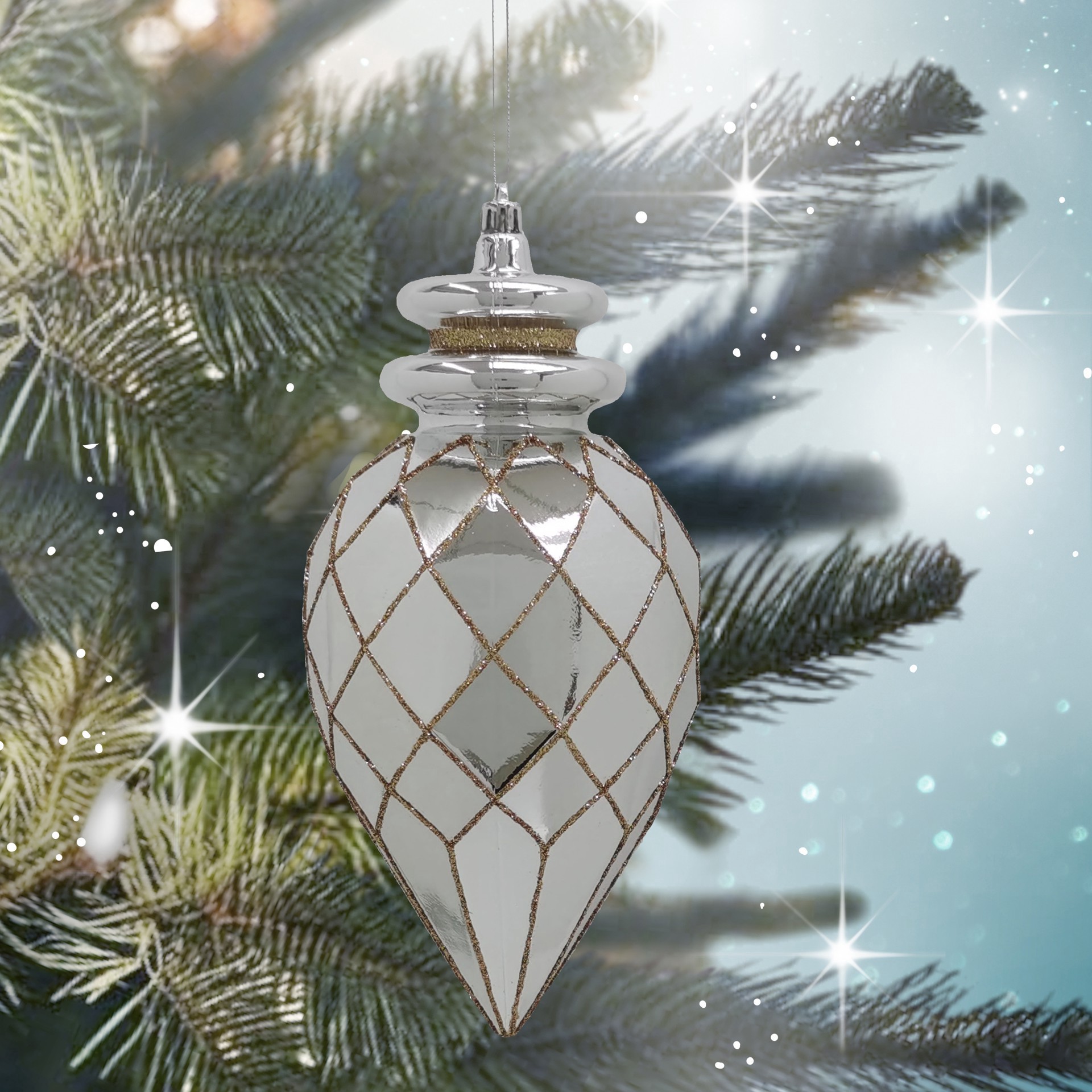 slide 2 of 2, 10" Silver & Gold Glitter Diamond Teardrop Ornament By Ashland, 10 in