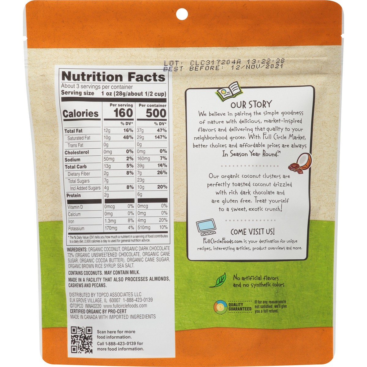 slide 7 of 12, Full Circle Market Coconut Clusters With Dark Chocolate, 1 ct