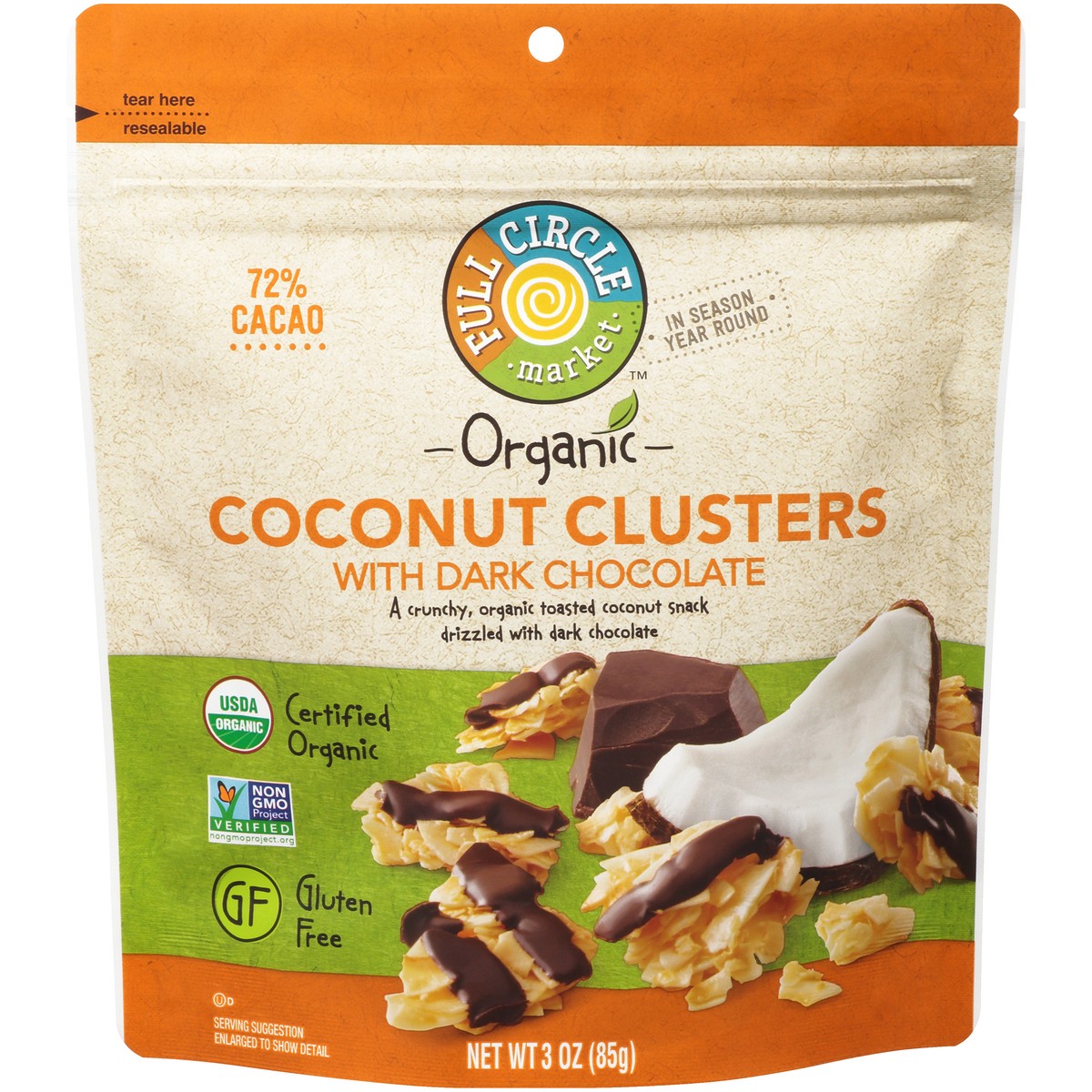 slide 1 of 12, Full Circle Market Coconut Clusters With Dark Chocolate, 1 ct