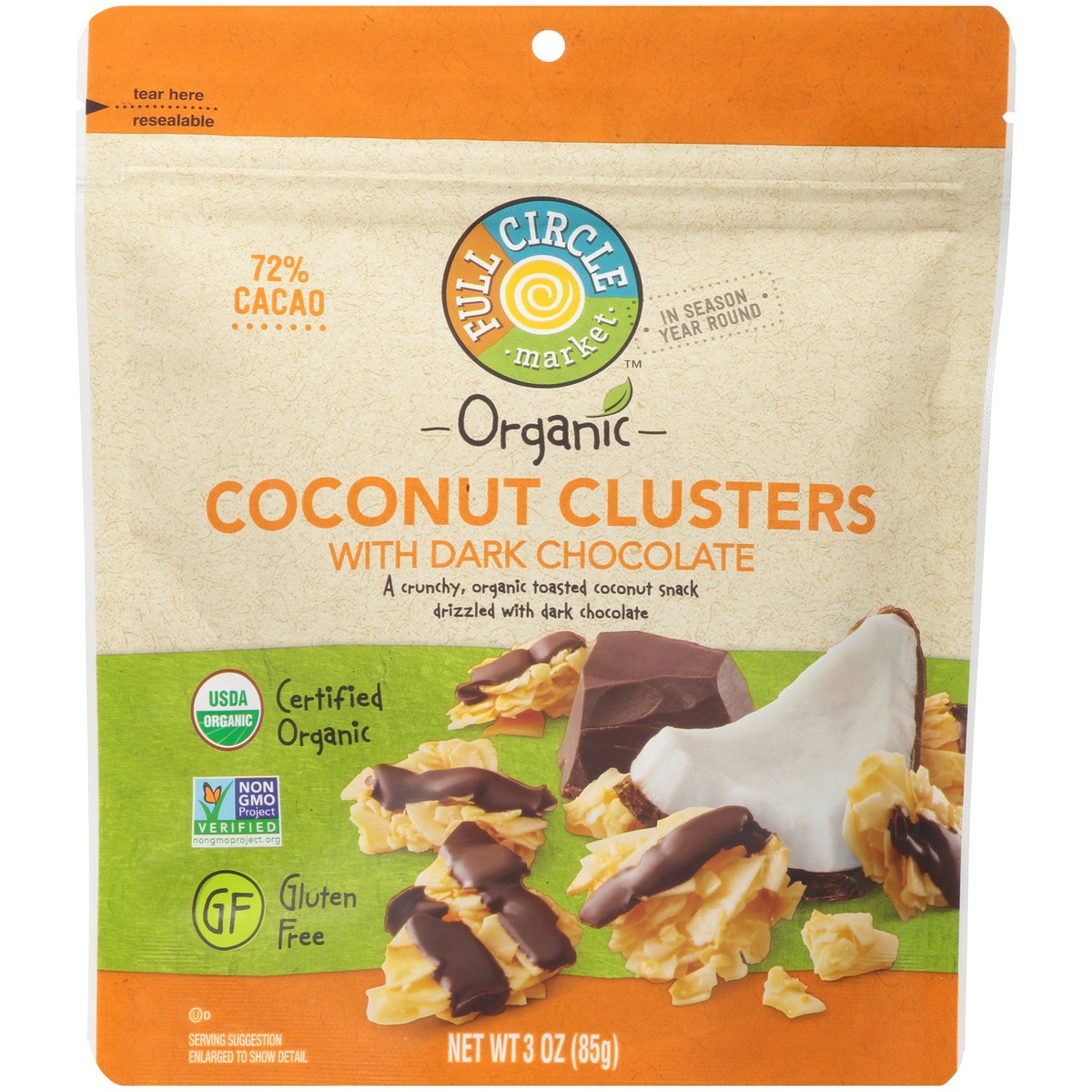 slide 12 of 12, Full Circle Market Coconut Clusters With Dark Chocolate, 1 ct
