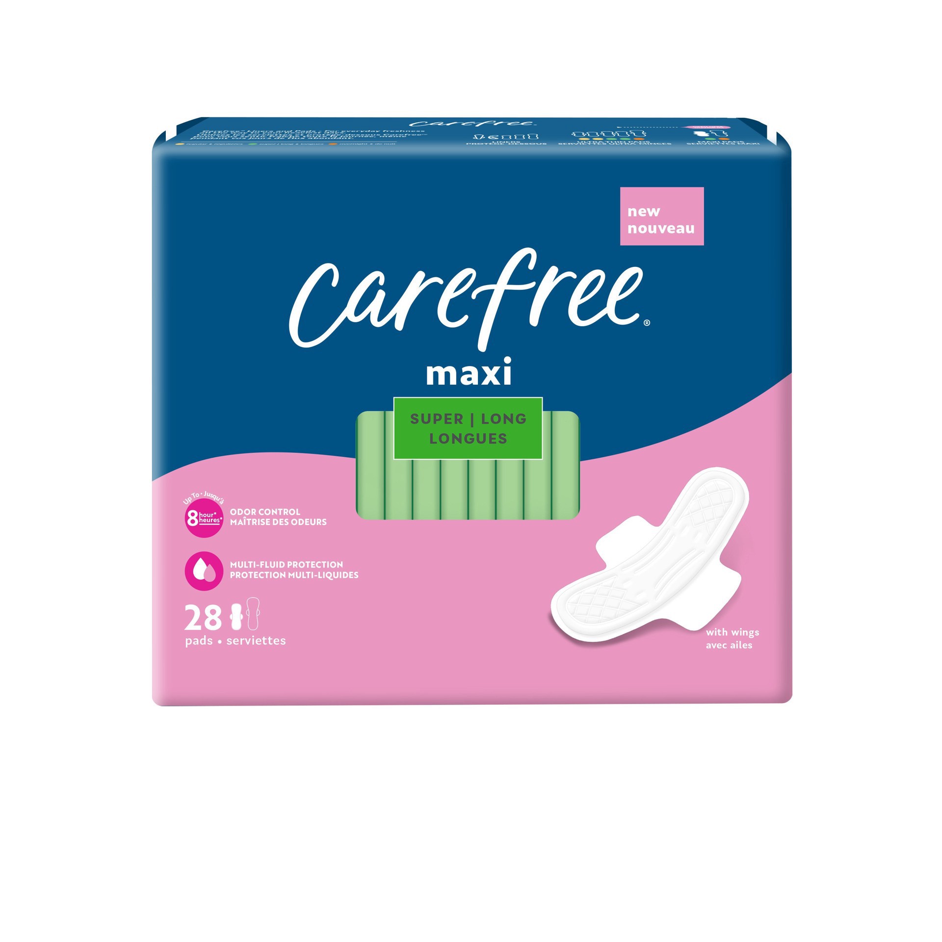 slide 1 of 1, CAREFREE Maxi Pads, Super/Long With Wings, 28ct, 28 ct