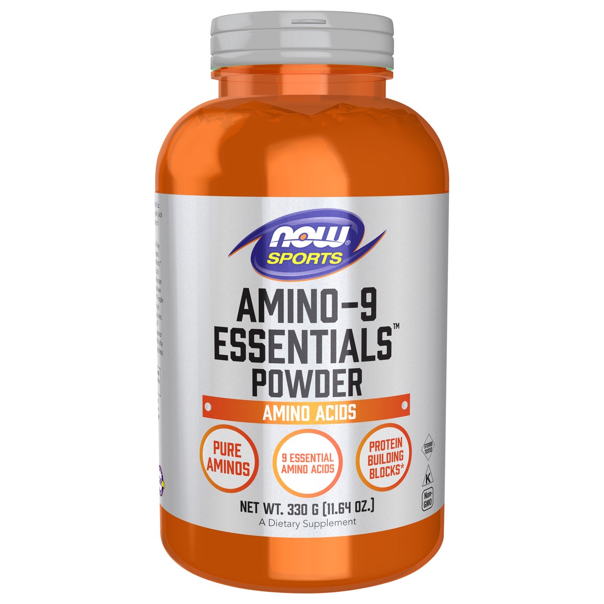 slide 1 of 5, NOW Sports Nutrition, Amino-9 Essentials™ Powder, Enhanced Protein Synthesis, Amino Acids, 330-Grams, 11.64 oz