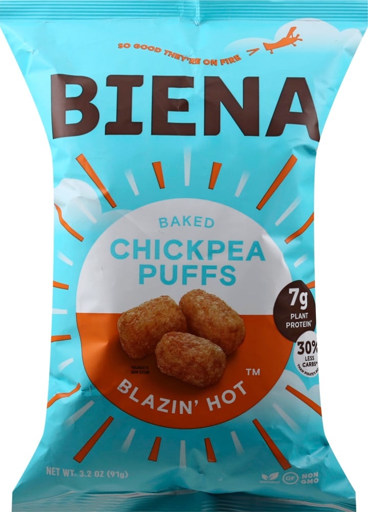 slide 1 of 1, Biena Blazin' Hot Baked Chickpea Puffs, 3.2 oz