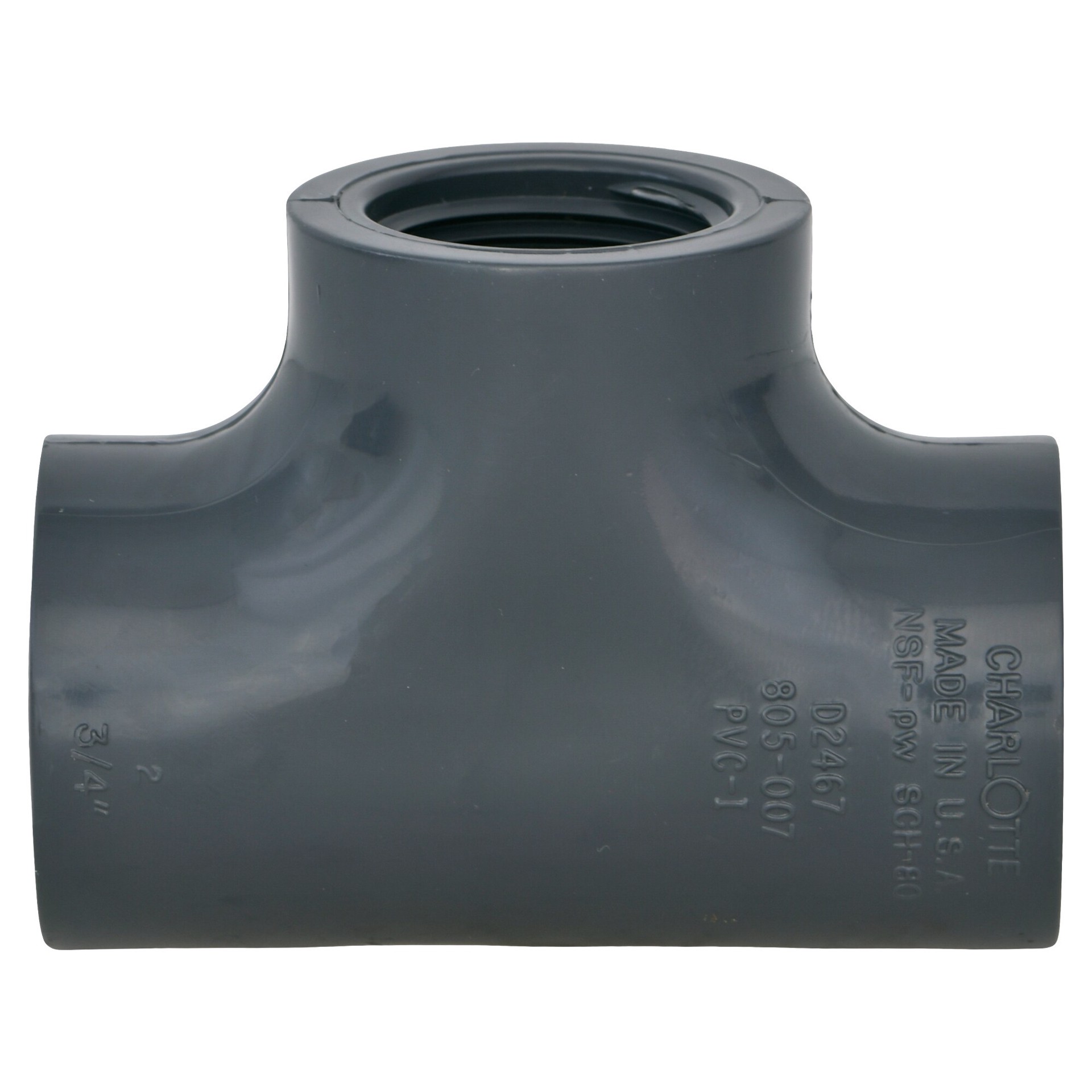 slide 5 of 6, Charlotte Pipe 3/4-in. PVC SCH 80 Tee - Pressure Use - Maximum 690 PSI - NSF Safety Listed - Dark Grey - Schedule 80, 1 ct