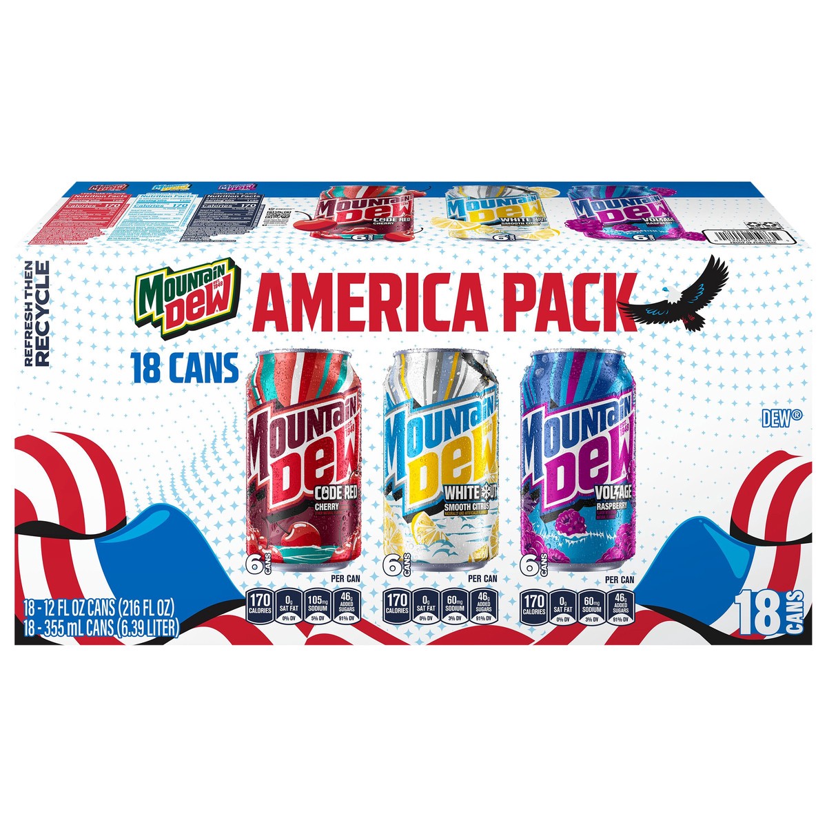 slide 1 of 8, Mountain Dew America Variety Pack, 12 Fl Oz X 18, 18 ct