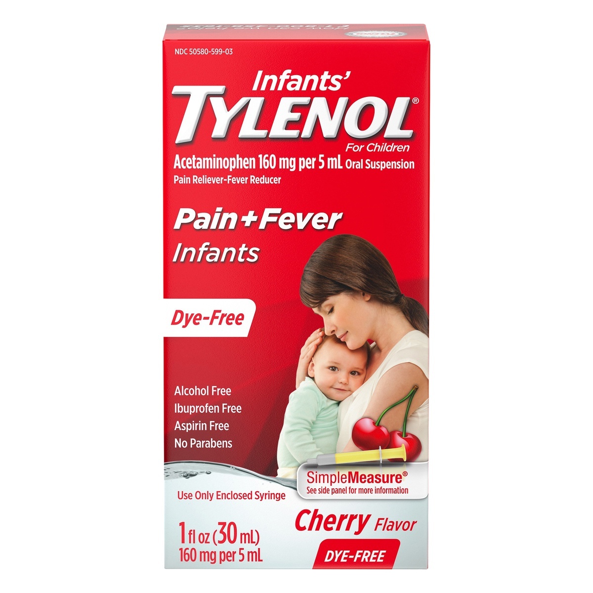 slide 1 of 1, Tylenol Infant Dye-Free General Pain Reliever - Cherry - 1 fl oz, 1 fl oz