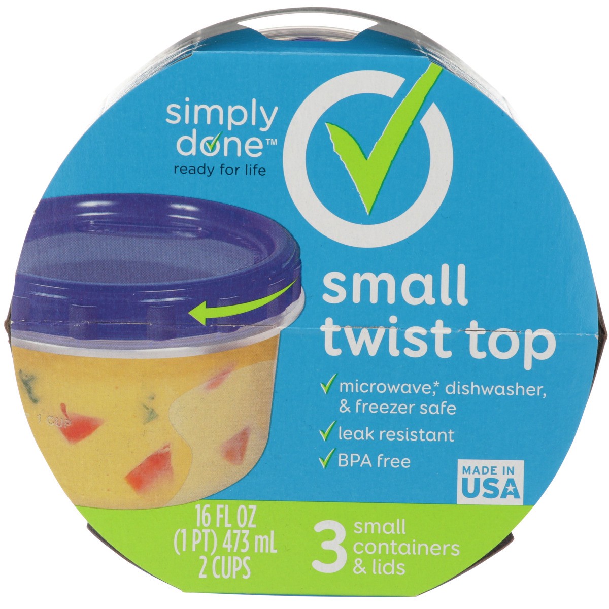 slide 5 of 8, Simply Done Small Twist Top Containers & Lids, 3 ct