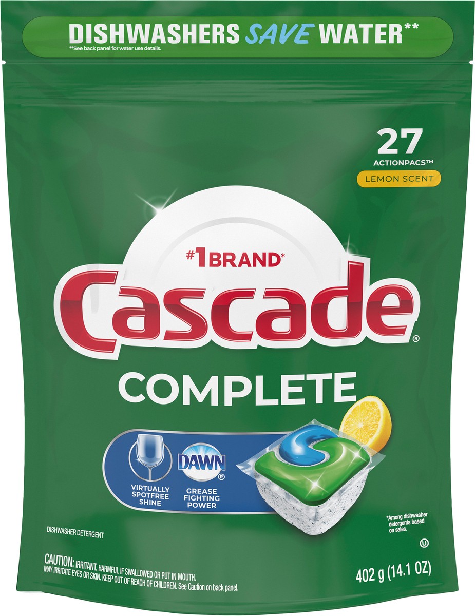 slide 3 of 3, Cascade Complete ActionPacs, Dishwasher Detergent Pods, Lemon, 27 Count, 27 ct