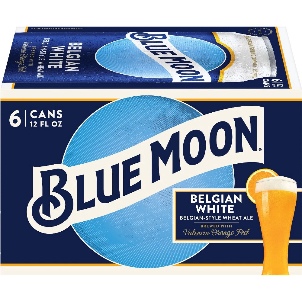 slide 4 of 9, Blue Moon Belgian White Beer - 6pk/12 fl oz Cans, 6 ct; 12 fl oz