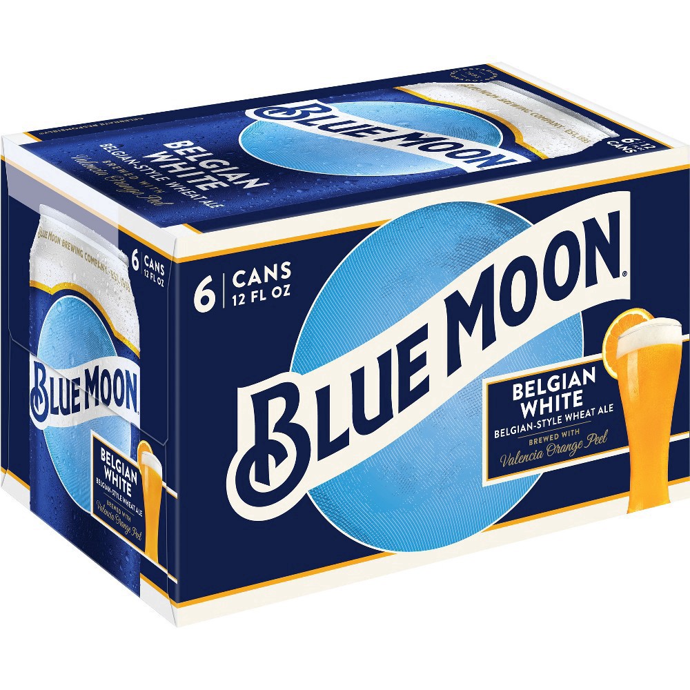slide 4 of 9, Blue Moon Belgian White Wheat Beer, 5.4% ABV, 6-pack, 12-oz beer cans, 288 oz