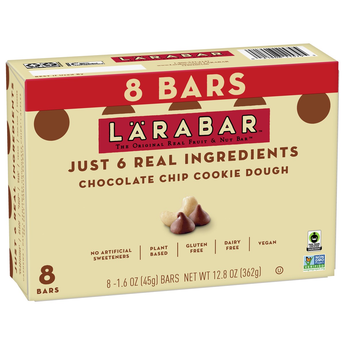 slide 5 of 9, LÄRABAR Chocolate Chip Cookie Dough, Gluten Free Fruit & Nut Bar, 8 Ct, 8 ct