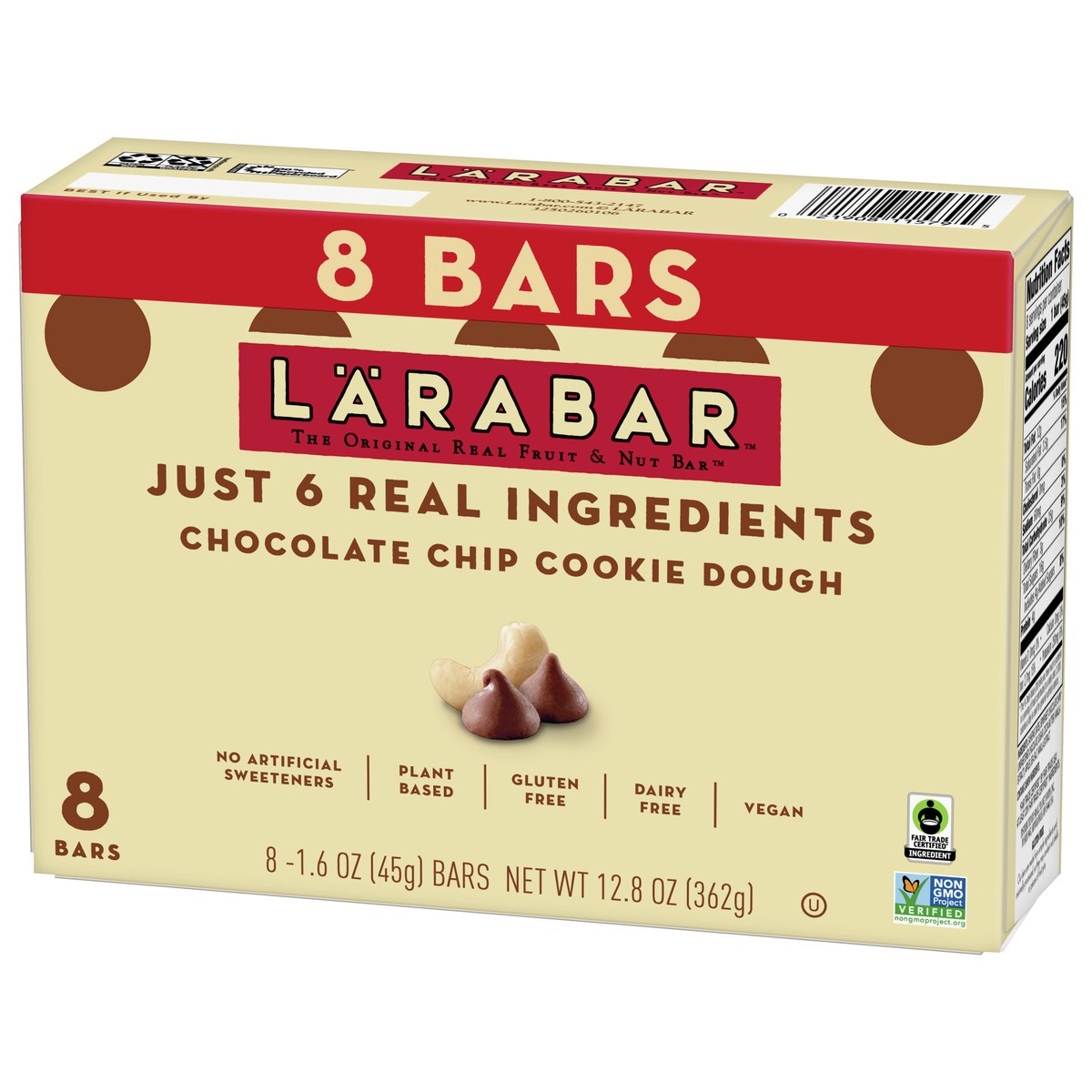 slide 6 of 9, LÄRABAR Chocolate Chip Cookie Dough, Gluten Free Fruit & Nut Bar, 8 Ct, 8 ct