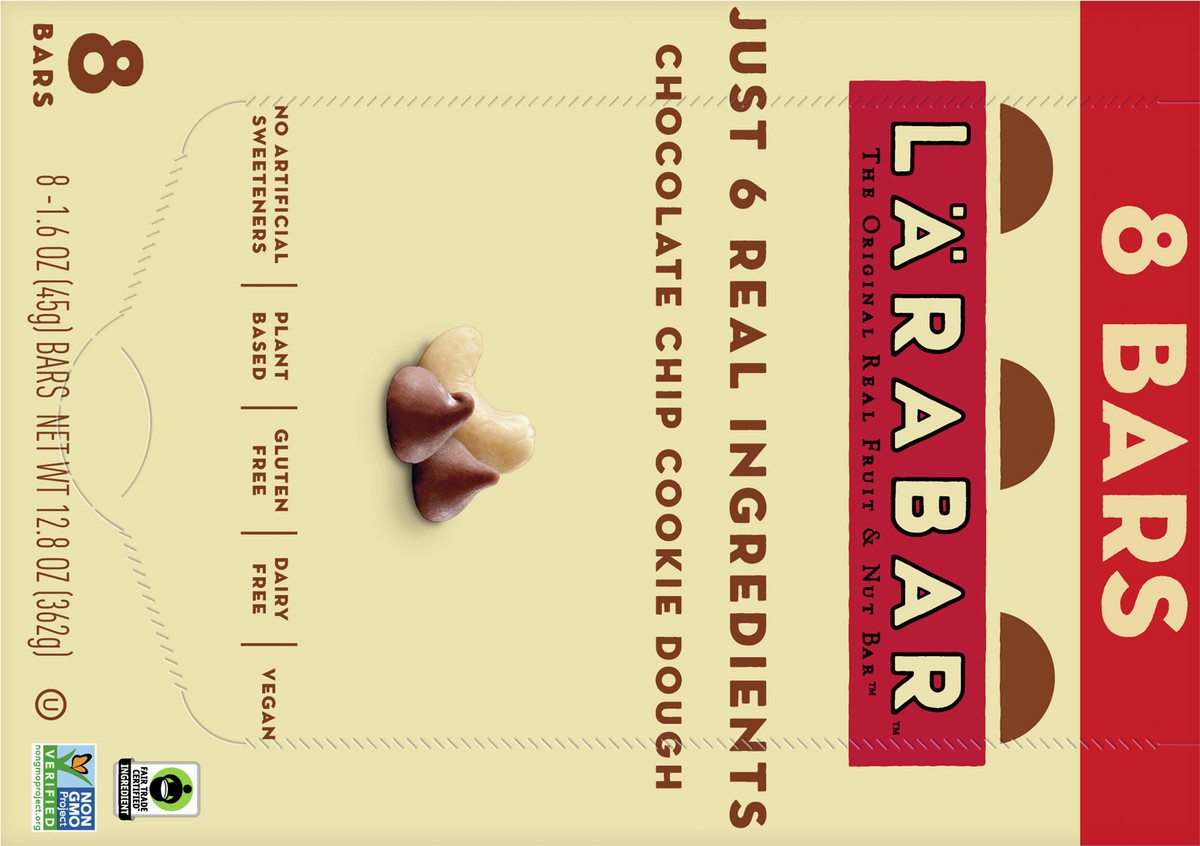 slide 3 of 9, LÄRABAR Chocolate Chip Cookie Dough, Gluten Free Fruit & Nut Bar, 8 Ct, 8 ct