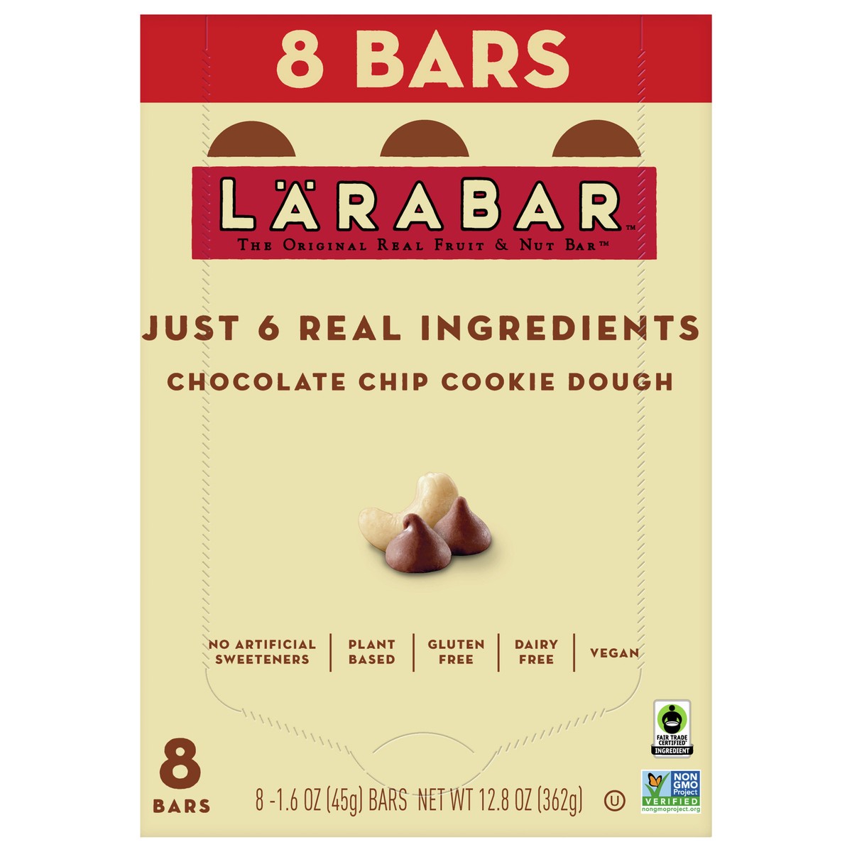 slide 1 of 9, LÄRABAR Chocolate Chip Cookie Dough, Gluten Free Fruit & Nut Bar, 8 Ct, 8 ct