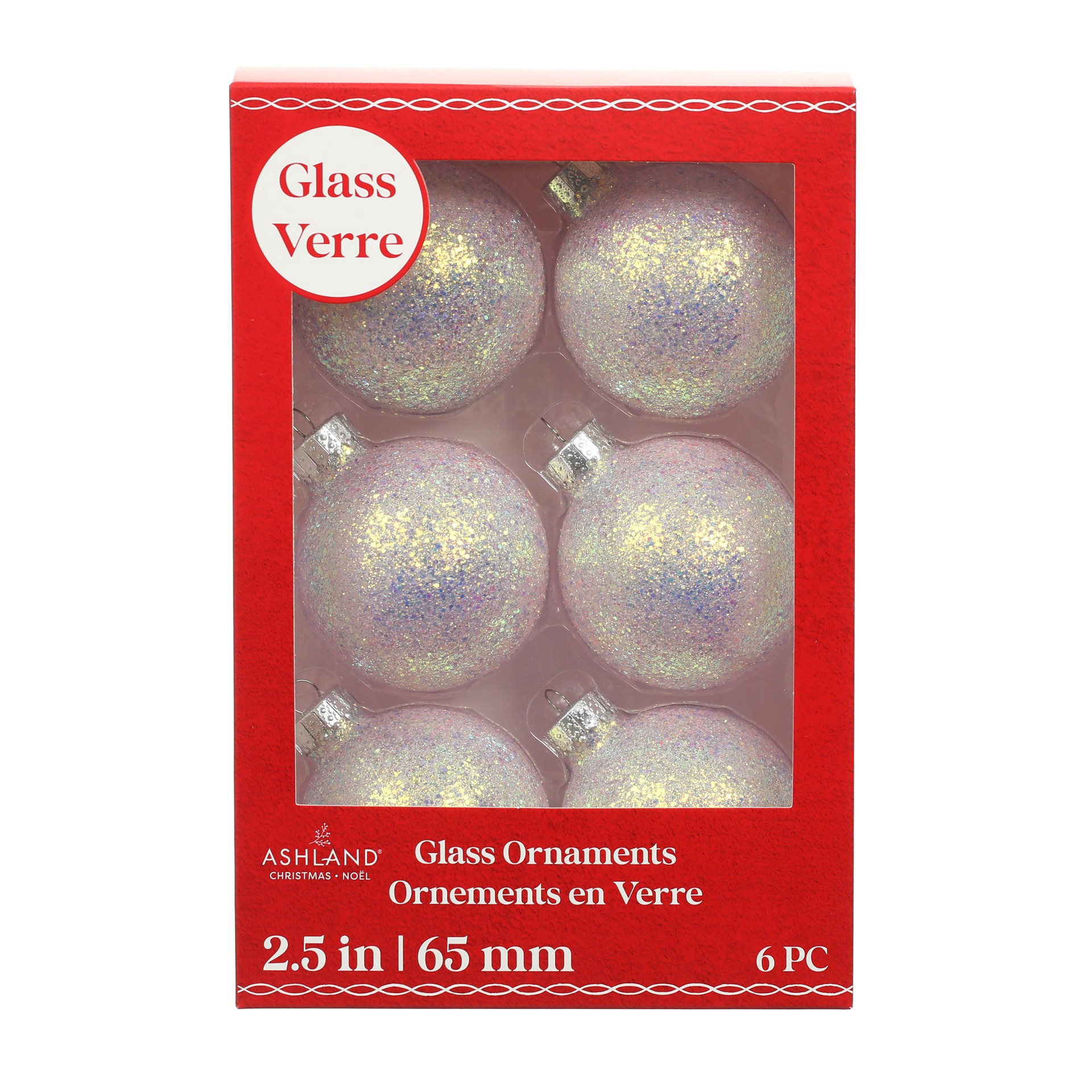slide 3 of 3, 6 Pack 2.5" Pink Iridescent Glitter Glass Ball Ornaments By Ashland, 6 ct