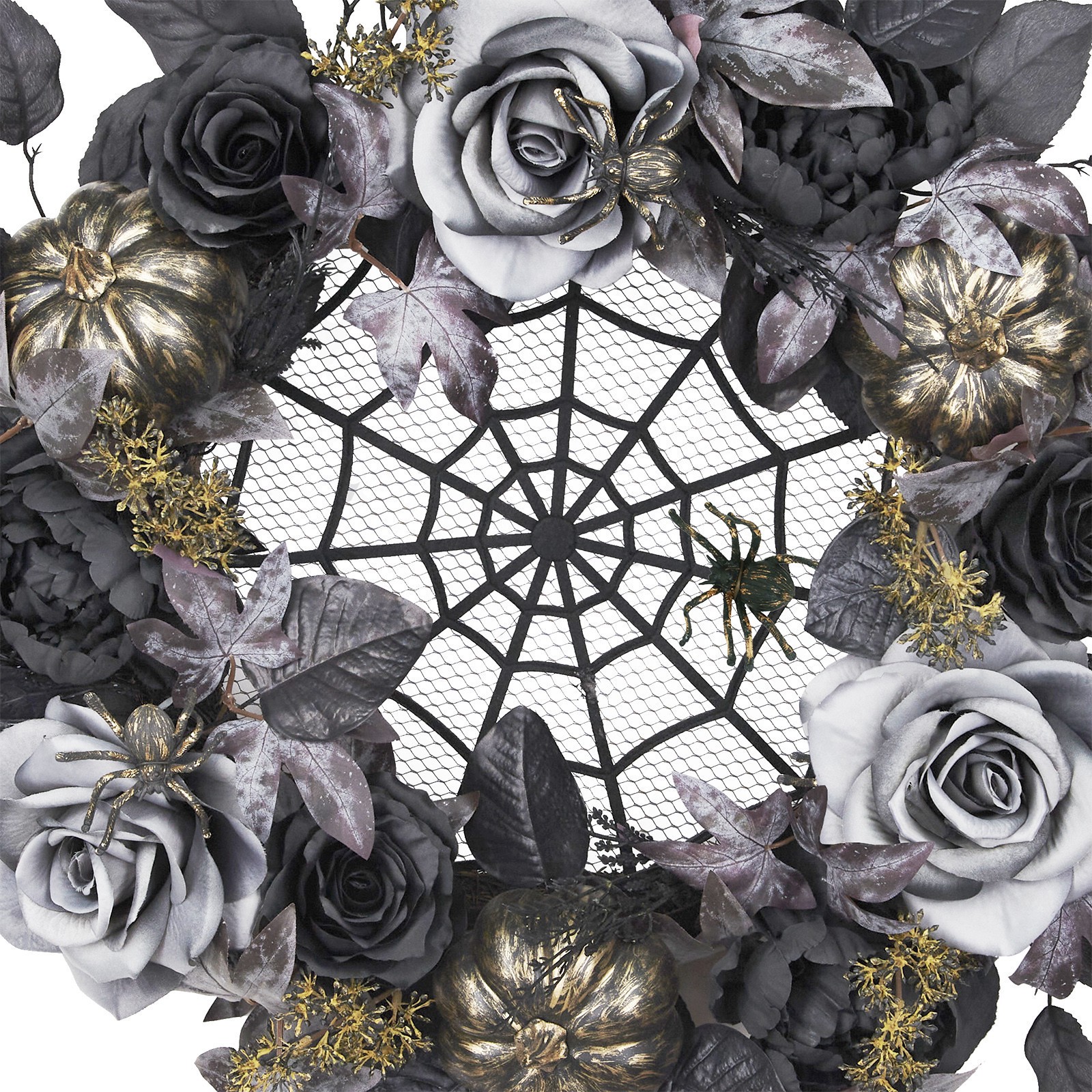 slide 2 of 2, 26" Silver & Black Spiderweb & Roses Wreath By Ashland, 26 in x 6 in x 26 in