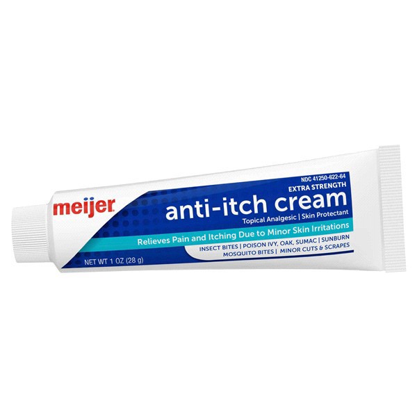 slide 24 of 29, Meijer Extra Strength Anti-Itch & Skin Protectant Cream; relieves itching from poison ivy, oak and sumac; bug bites and minor skin irritations, 1 oz