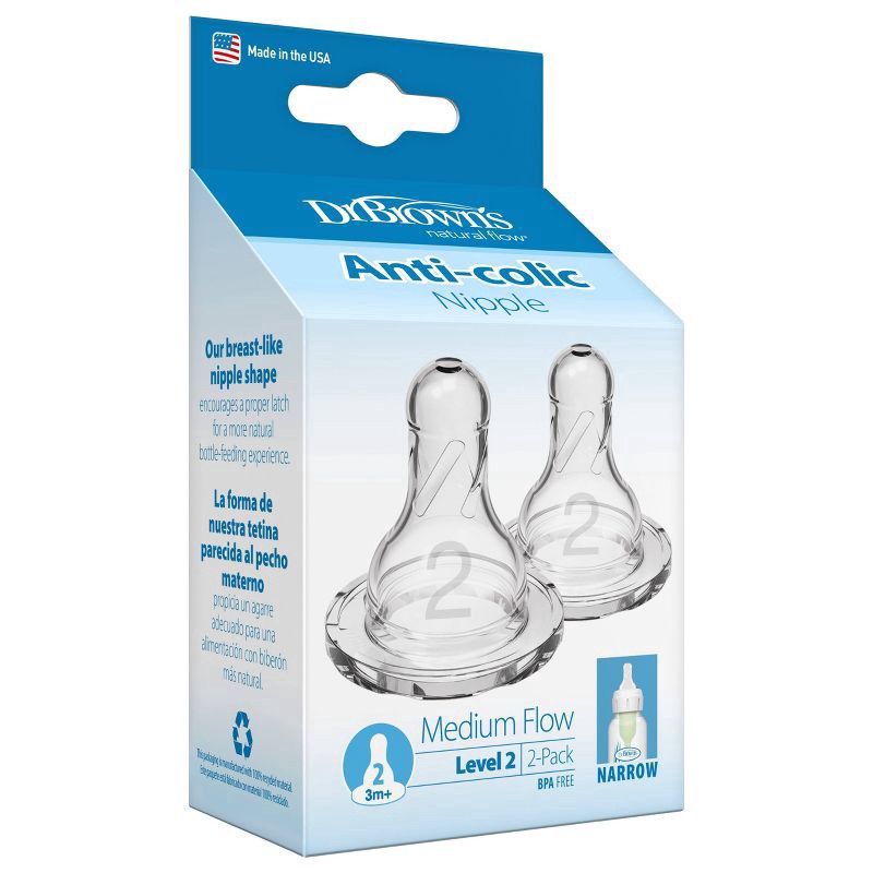 slide 7 of 7, Dr. Brown's Standard Bottle with Level 2 Nipple (2 Pack), 2 ct