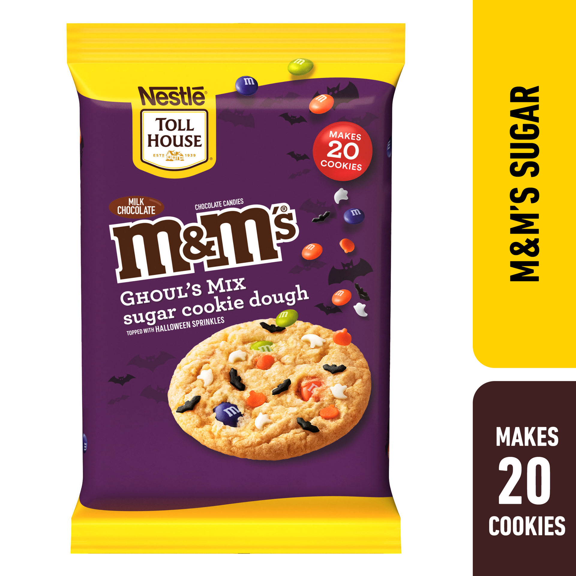 slide 1 of 11, Toll House TOLL HOUSE M&M Ghoul's Mix Refrigerated Cookie Dough Bar 14 Ounce Package Burlington, 14 oz