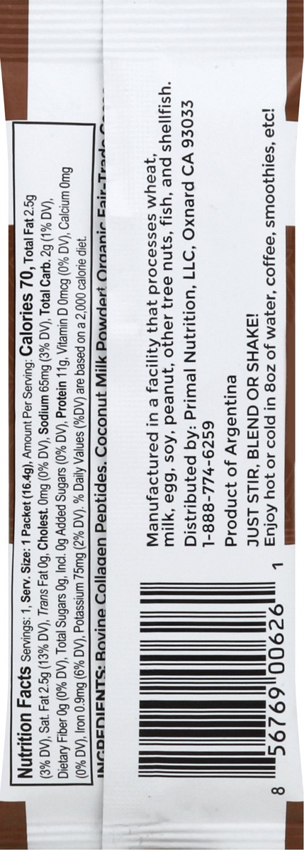 slide 6 of 9, Primal Kitchen Collagen Fuel Collagen Peptide Chocolate Coconut Drink Mix 0.57 oz, 0.58 oz