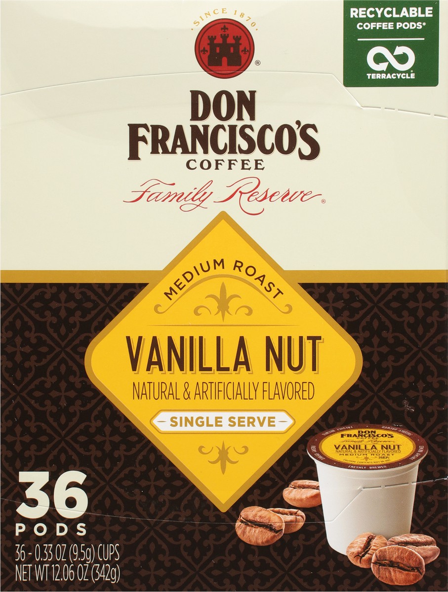 slide 14 of 14, Don Francisco's Vanilla Nut Medium Roast Coffee Pods- Recyclable Single-Serve Coffee Pods - 11.88 oz, 11.88 oz