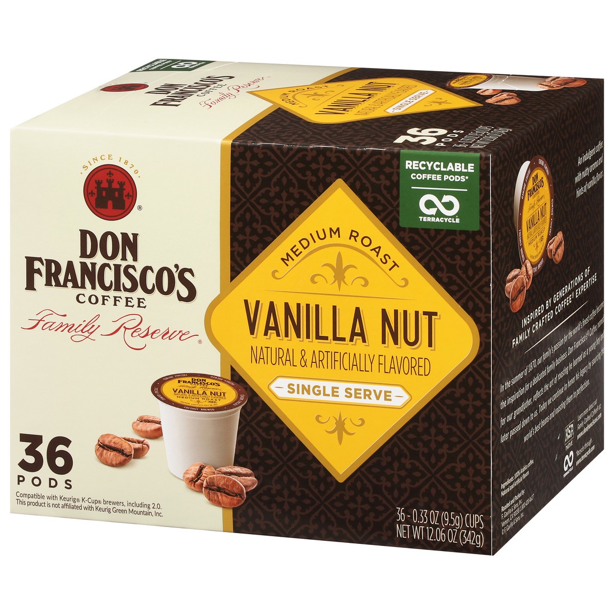 slide 13 of 14, Don Francisco's Vanilla Nut Medium Roast Coffee Pods- Recyclable Single-Serve Coffee Pods - 11.88 oz, 11.88 oz