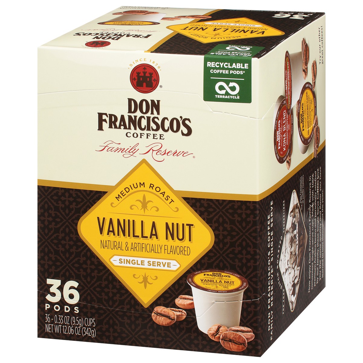 slide 5 of 14, Don Francisco's Vanilla Nut Medium Roast Coffee Pods- Recyclable Single-Serve Coffee Pods - 11.88 oz, 11.88 oz