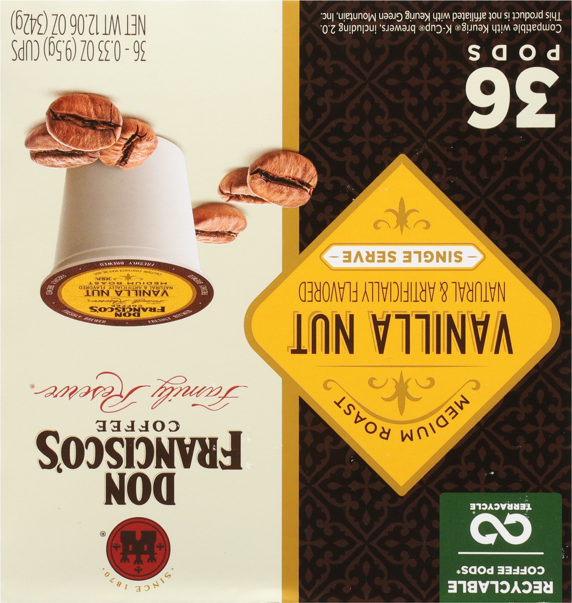 slide 10 of 14, Don Francisco's Vanilla Nut Medium Roast Coffee Pods- Recyclable Single-Serve Coffee Pods - 11.88 oz, 11.88 oz