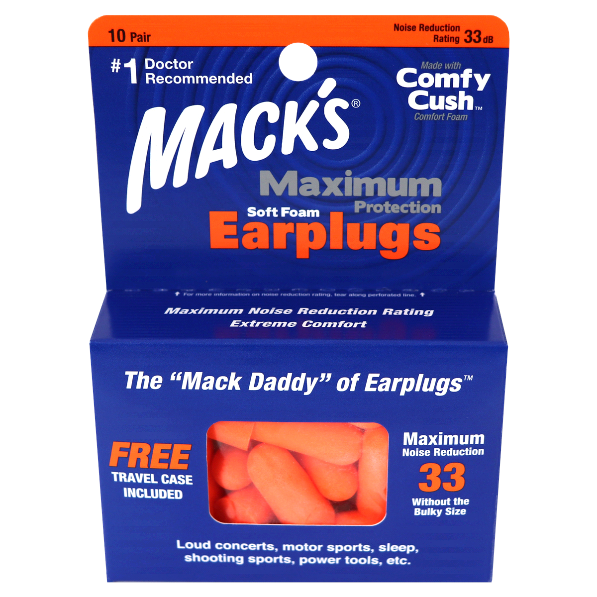 slide 1 of 5, Mack's Maximum Protection Soft Foam Ear Plugs, 20 ct