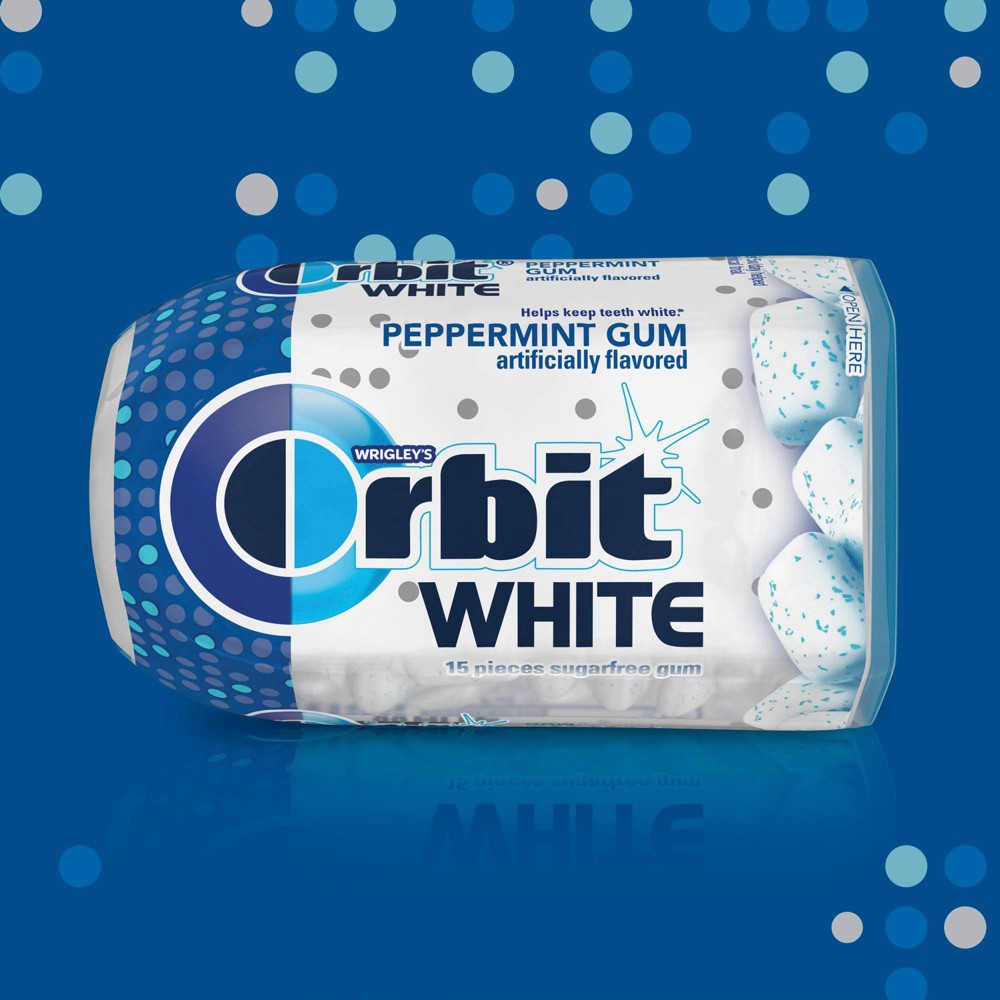 slide 5 of 5, Orbit Gum White Peppermint Sugar Free Chewing Gum, 15 Piece Pack, 15 pc