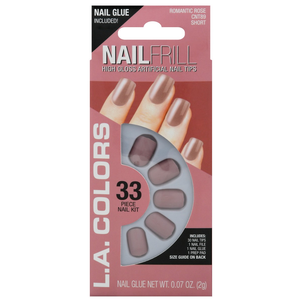 slide 1 of 9, L.A. Colors NailFrill Short Romantic Rose CNT89 High Gloss Artificial Nail Tips 1 kit, 1 kit