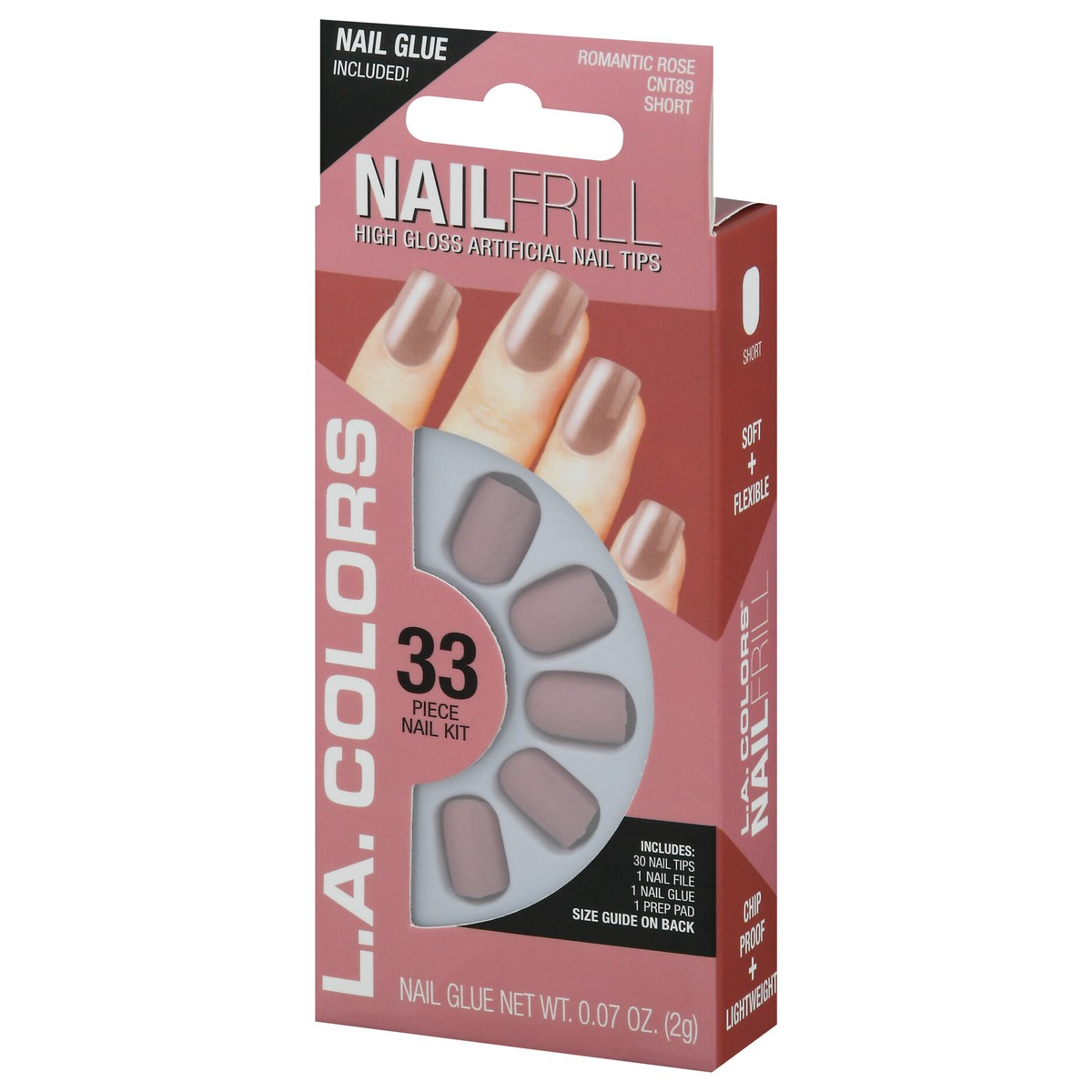 slide 3 of 9, L.A. Colors NailFrill Short Romantic Rose CNT89 High Gloss Artificial Nail Tips 1 kit, 1 kit