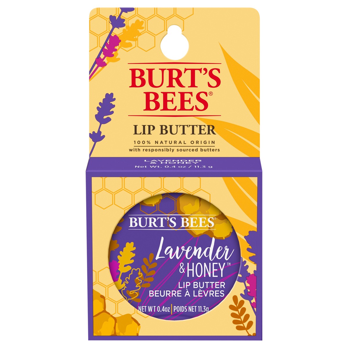 slide 1 of 22, Burt's Bees 100% Natural Moisturizing Lip Butter With Lavender & Honey - 1 Tin, 0.4 oz