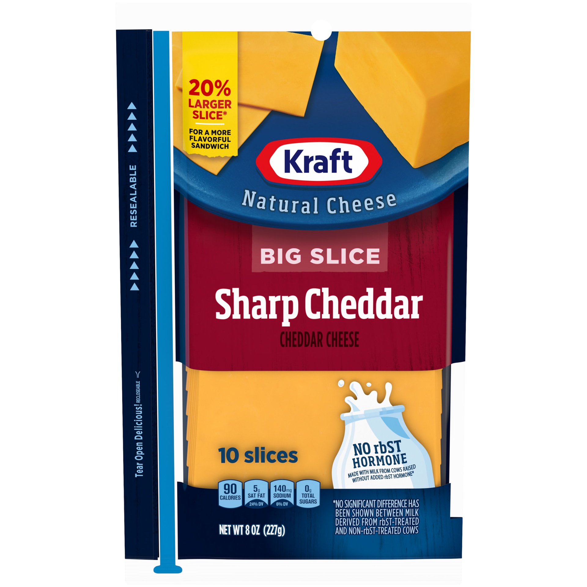 slide 1 of 1, Kraft Big Slice Sharp Cheddar Cheese Slices Pack, 10 ct