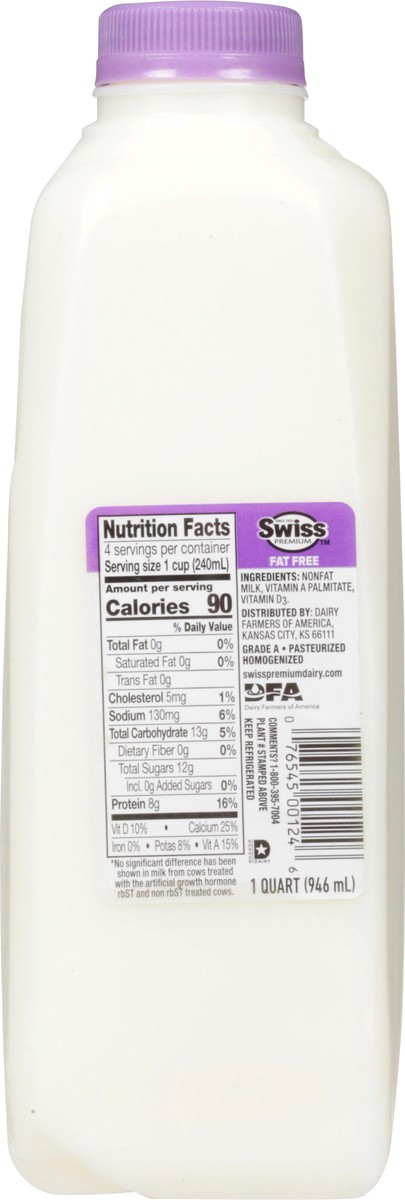 slide 2 of 14, Swiss Premium Fat Free Milk, 1 qt