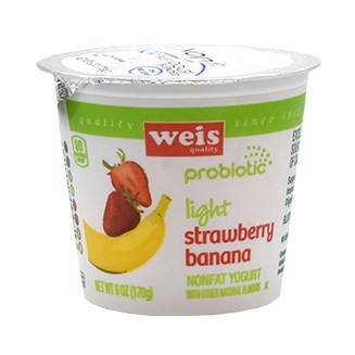 slide 1 of 1, Weis Quality Strawberry Banana Light Probiotic Nonfat Yogurt, 6 oz