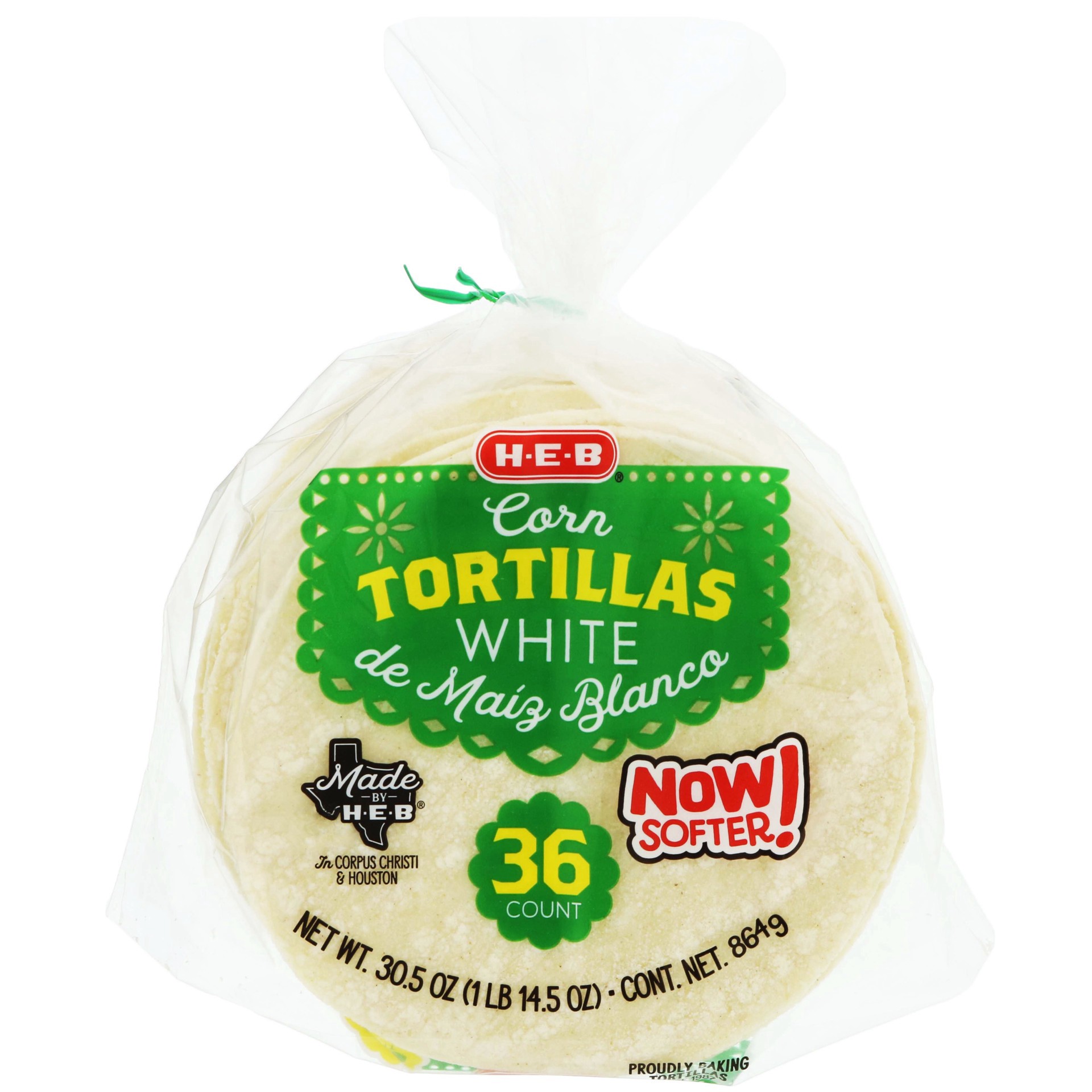 slide 1 of 1, H-E-B White Corn Tortillas, 36 ct