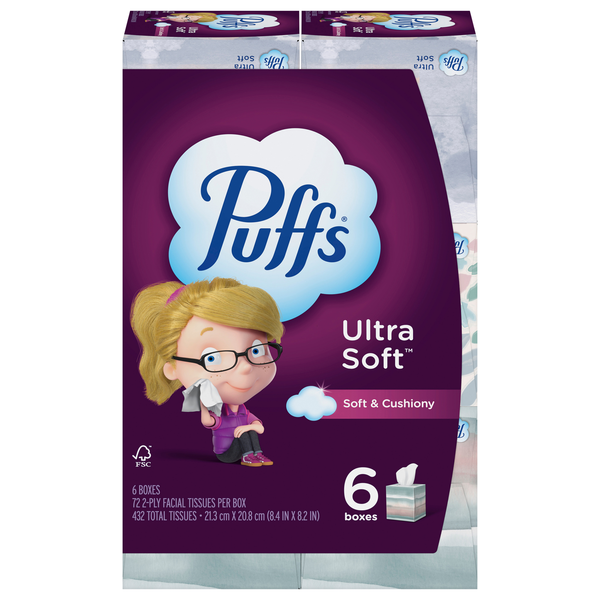 slide 1 of 1, Puffs Ultra Soft Facial Tissues 72 ct ea - 6 pk, 72 ct; 432 ct