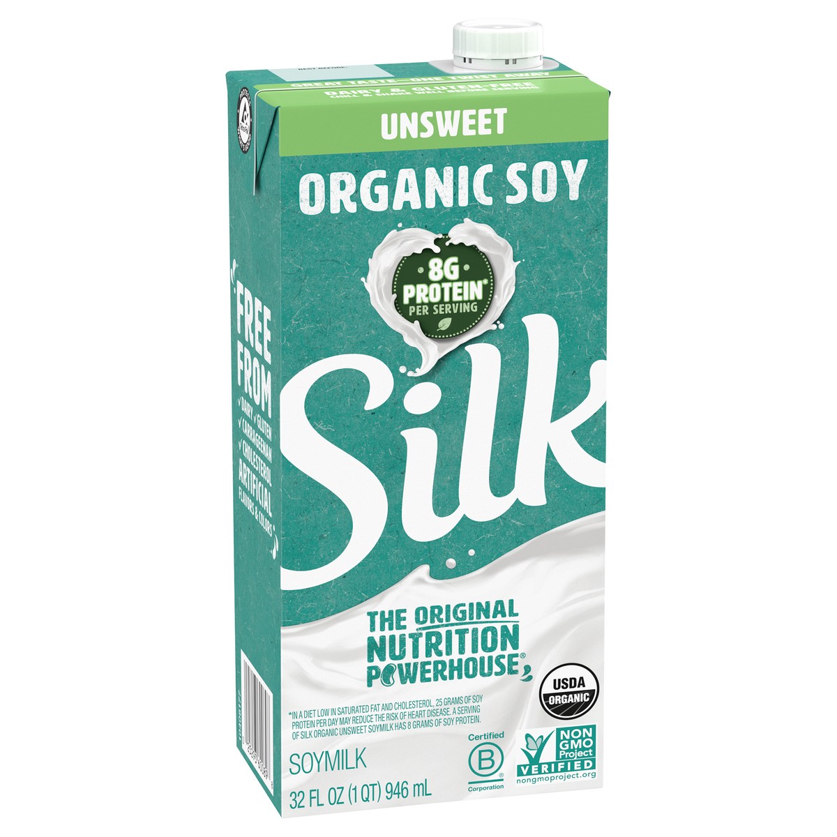 slide 9 of 9, Silk Shelf-Stable Organic Soy Milk, Unsweetened, Dairy-Free, Vegan, Non-GMO Project Verified, 1 Quart, 32 fl oz