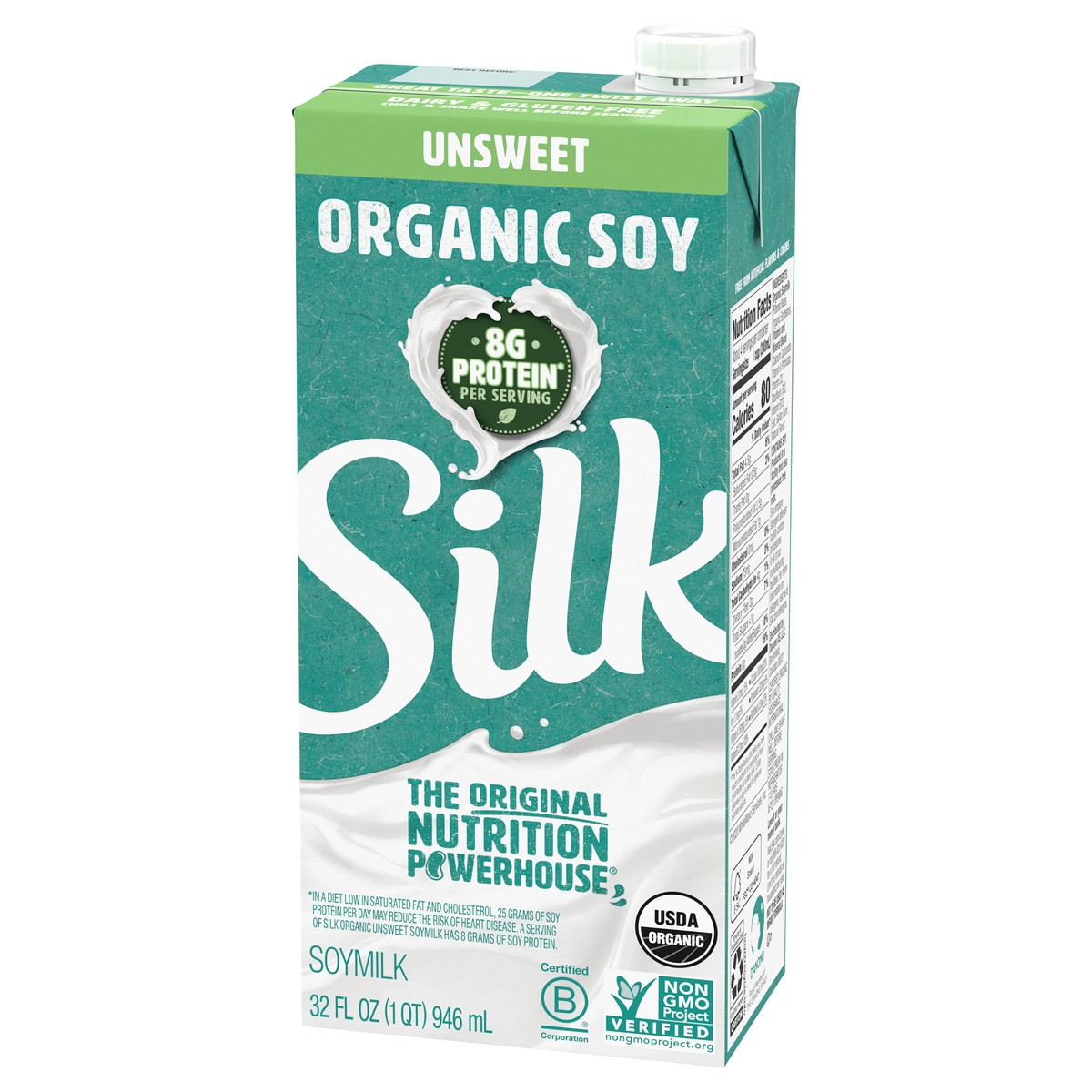 slide 2 of 9, Silk Shelf-Stable Organic Soy Milk, Unsweetened, Dairy-Free, Vegan, Non-GMO Project Verified, 1 Quart, 32 fl oz