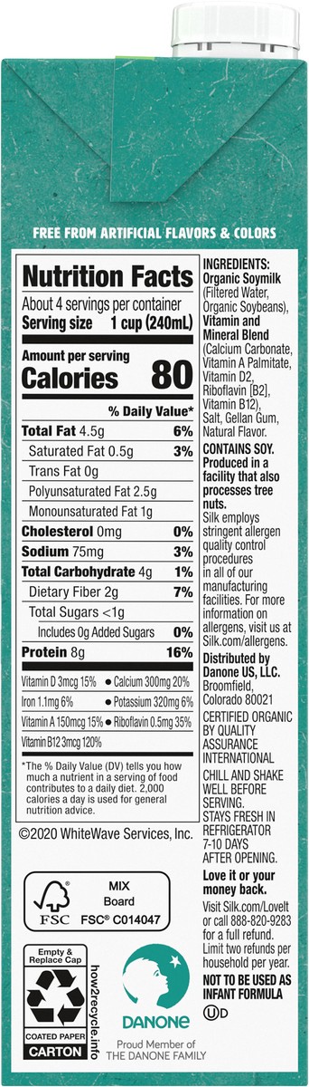 slide 6 of 9, Silk Shelf-Stable Organic Soy Milk, Unsweetened, Dairy-Free, Vegan, Non-GMO Project Verified, 1 Quart, 32 fl oz