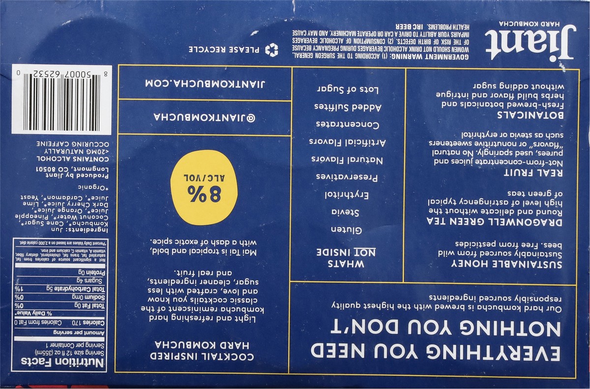 slide 3 of 13, Jiant Mai Thai Tropical Citrus Punch Hard Kombucha 6 - 12 oz Cans, 6 ct