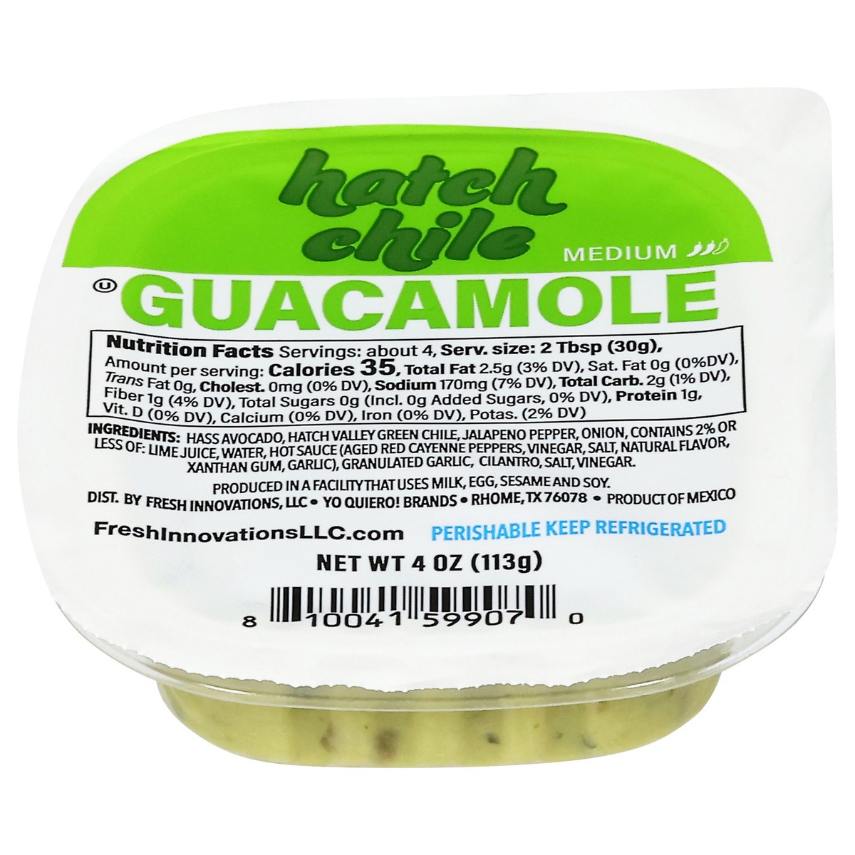 slide 12 of 15, ¡Yo Quiero! Medium Hatch Chile Guacamole 4 oz, 4 oz