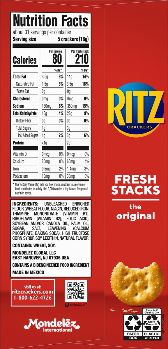 slide 8 of 9, Ritz Original Crackers - Fresh Stacks, Family Size, 17.8 oz