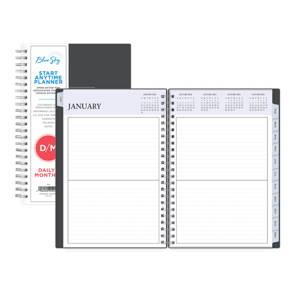 slide 3 of 3, Blue Sky Non-Dated Perpetual Daily Wirebound Planner, 5.5" x 8.5", 5.5 in