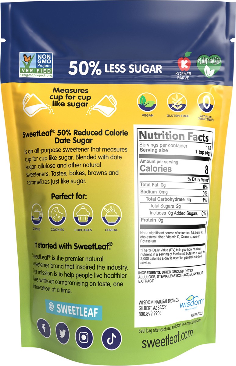 slide 10 of 12, SweetLeaf 50% Reduced Calorie Date Sugar, 16oz bag, 16 oz